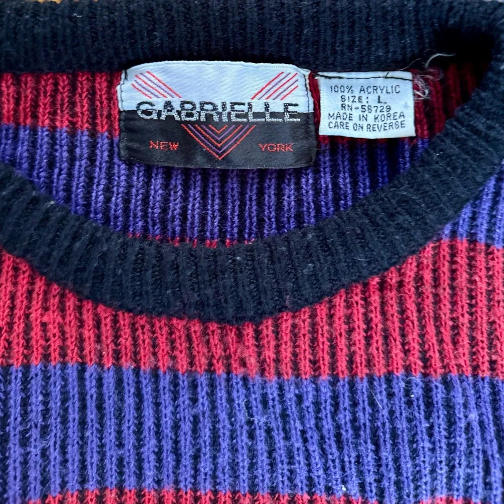 Vintage Gabrielle Red and Violet Blue Striped Sweater - Picture 3 of 3